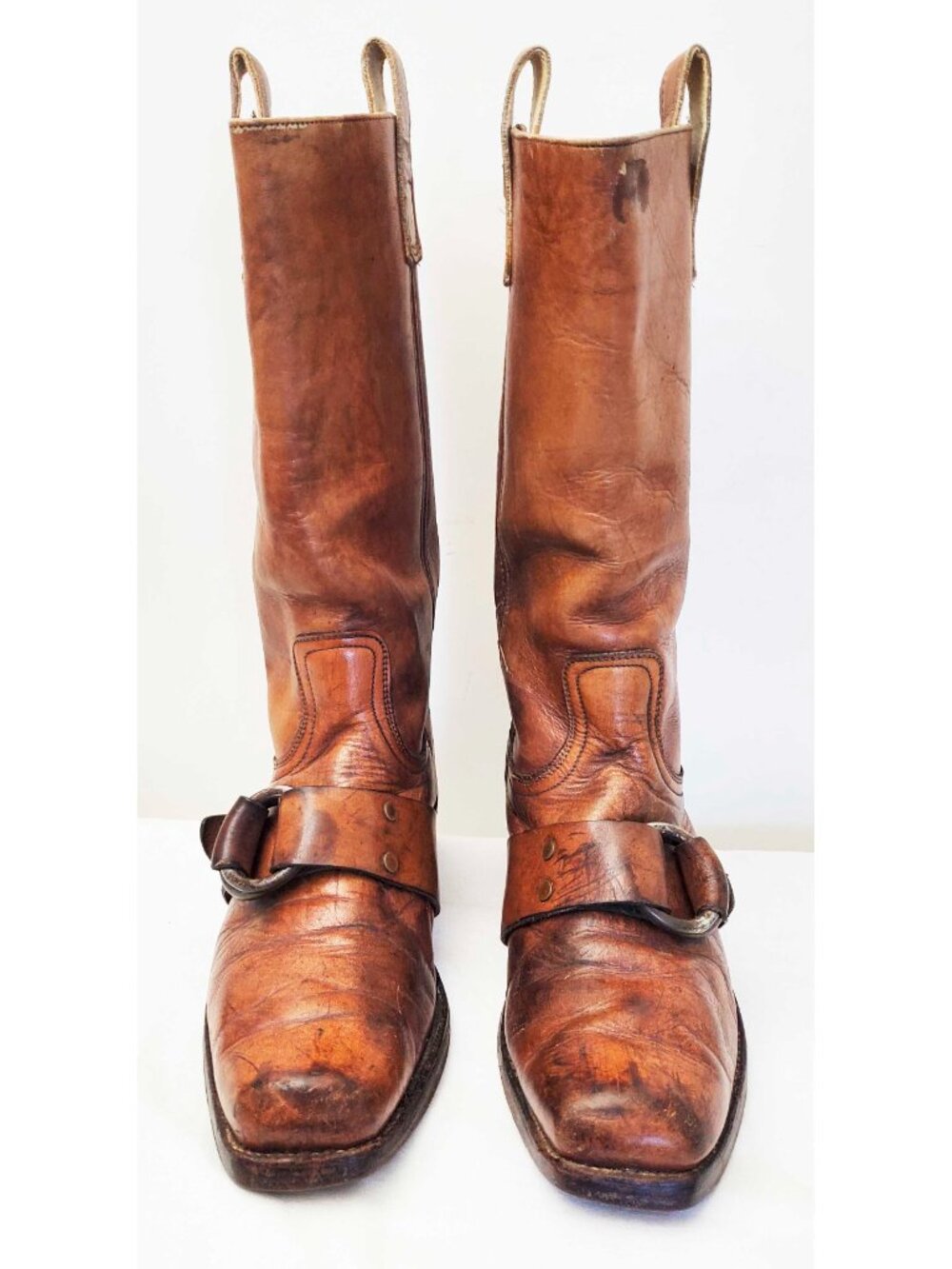 Vintage FRYE 1970's Black Label Brown Engineer Harness Boots Square Toe USA 12D - Picture 8 of 13